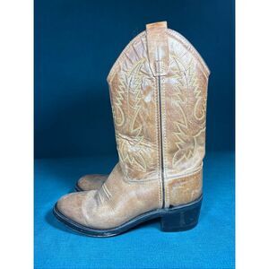 Old West CCY1129G Cowboy Boots Youth Size 4D Brown Leather Western Boots
